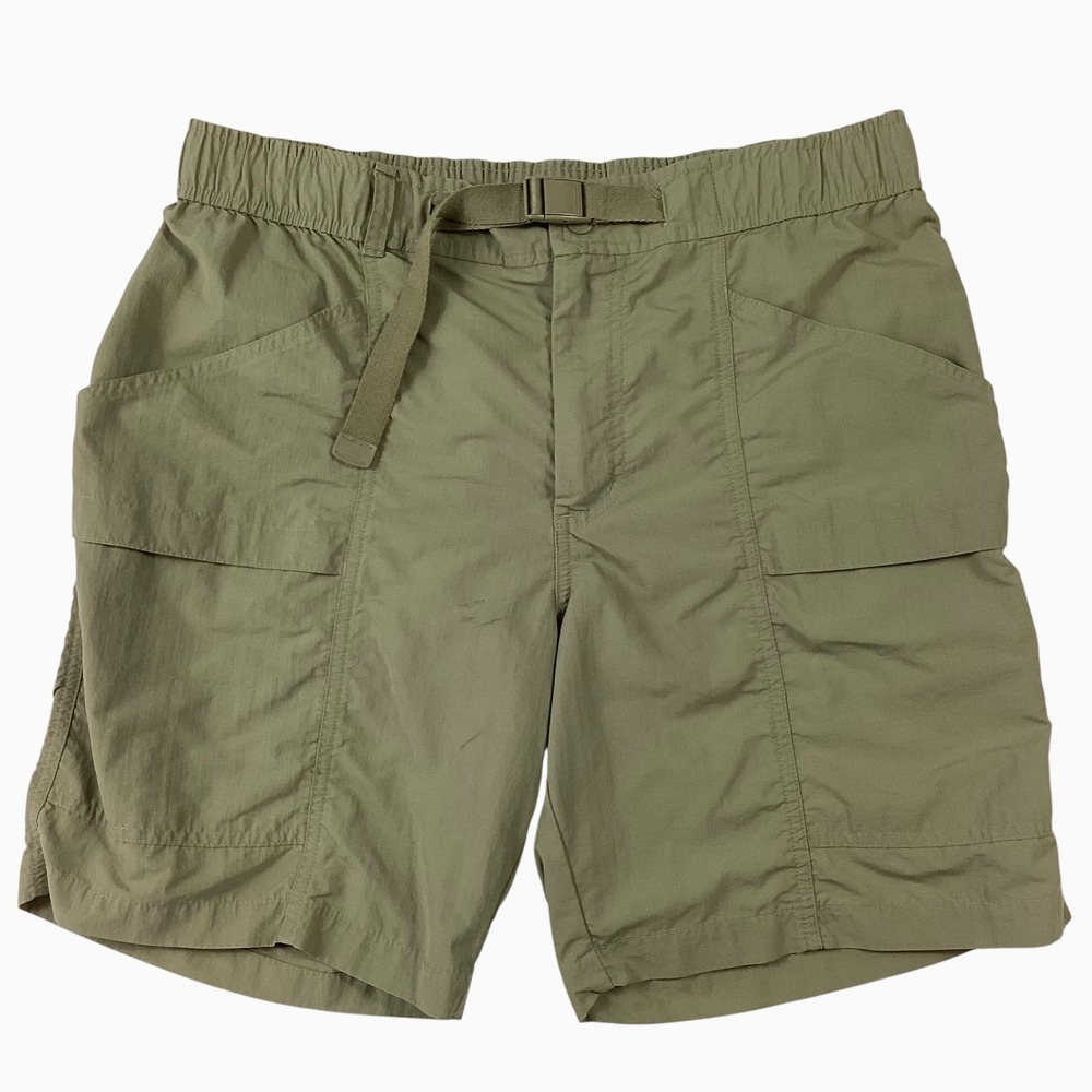 Eddie Bauer Mens Olive Green Nylon Cargo Hiking Shorts Integrated Belt Size M